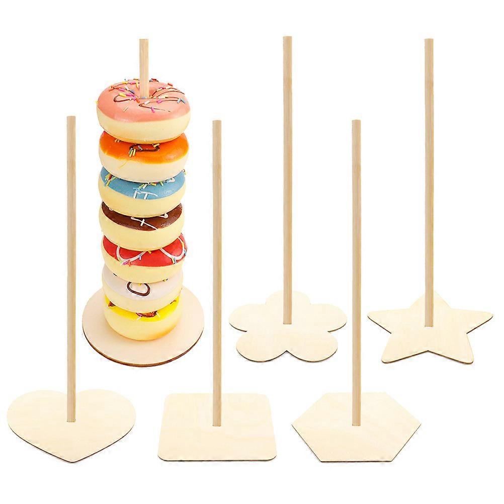 Wooden Donut Display Stand Set of 6 Assorted Shapes for Candy Sweets Wedding Birthday Party Decorations Stable Base Easy Cleaning