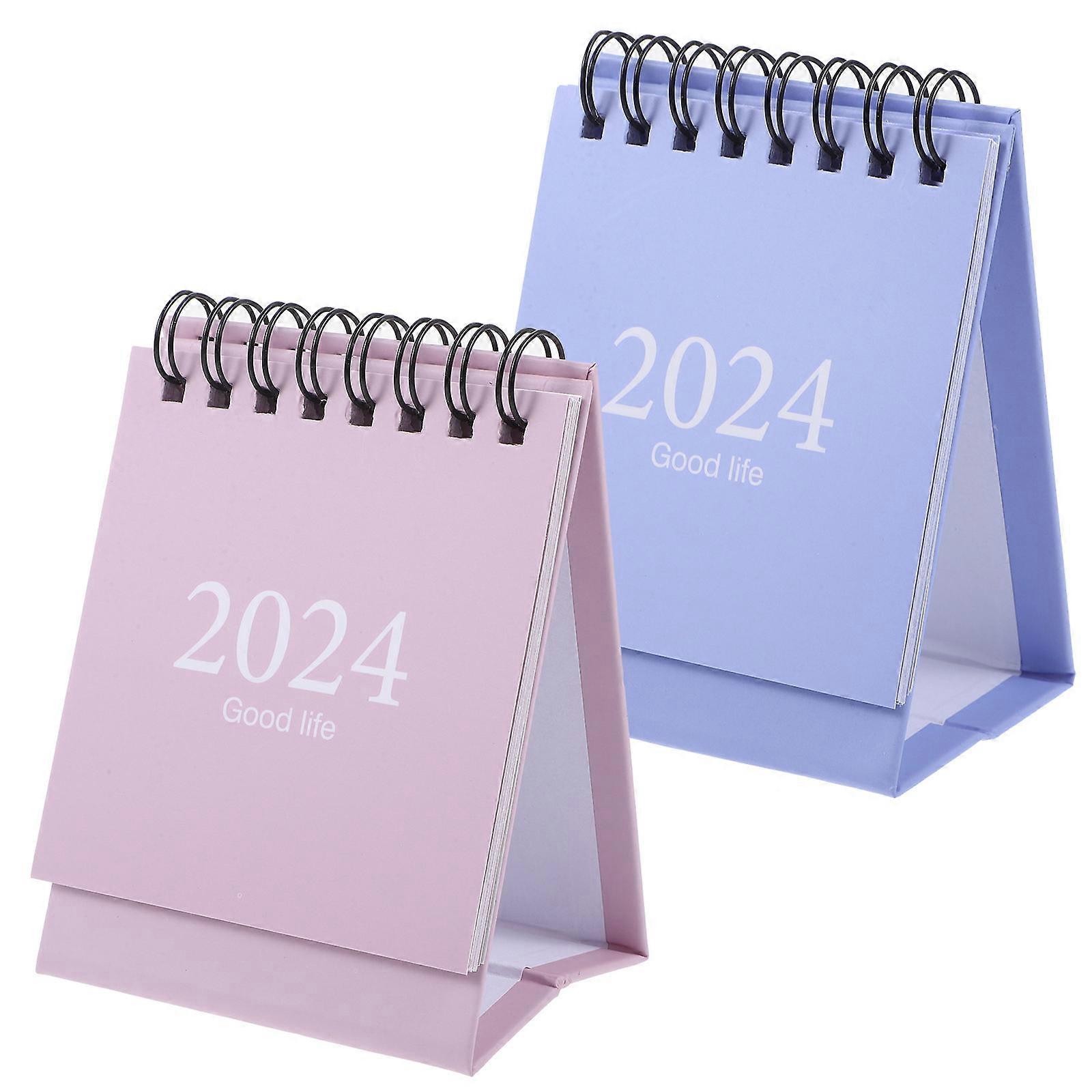 Mini Daily Desktop Calendar Office Desk Calendar 2024 Year Assorted Color Tracking Daily Life Coil Binding 2Pcs