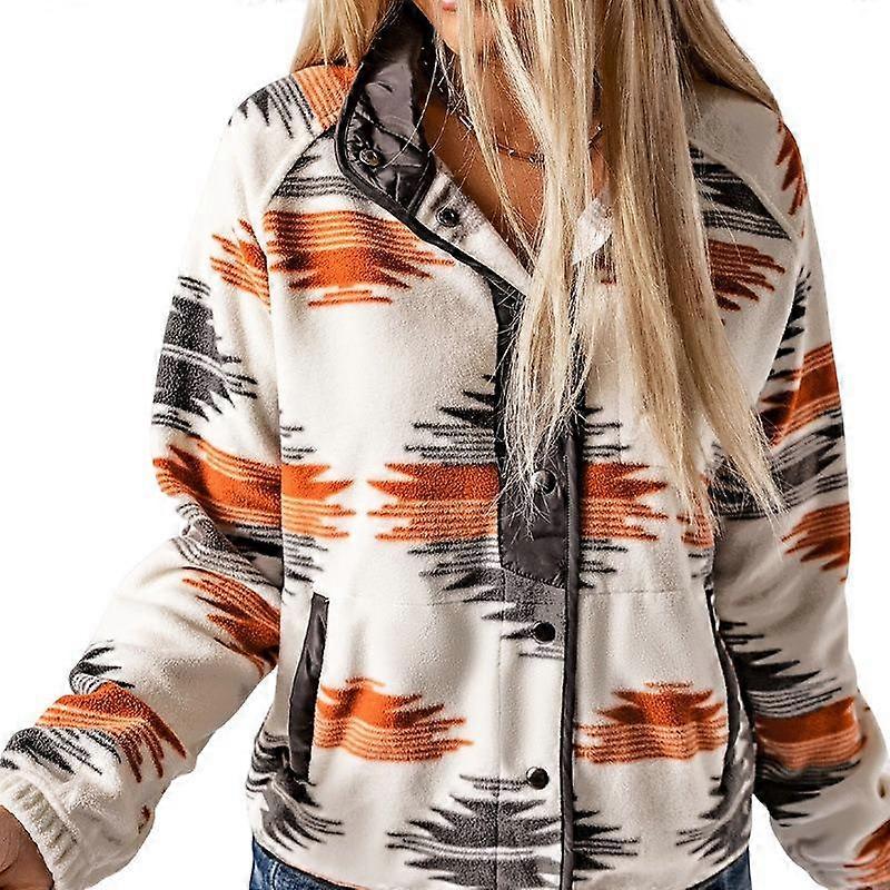 Autumn and Winter Women's Jacket Clashing Plush Geometric Patterns Cozy Casual Coat