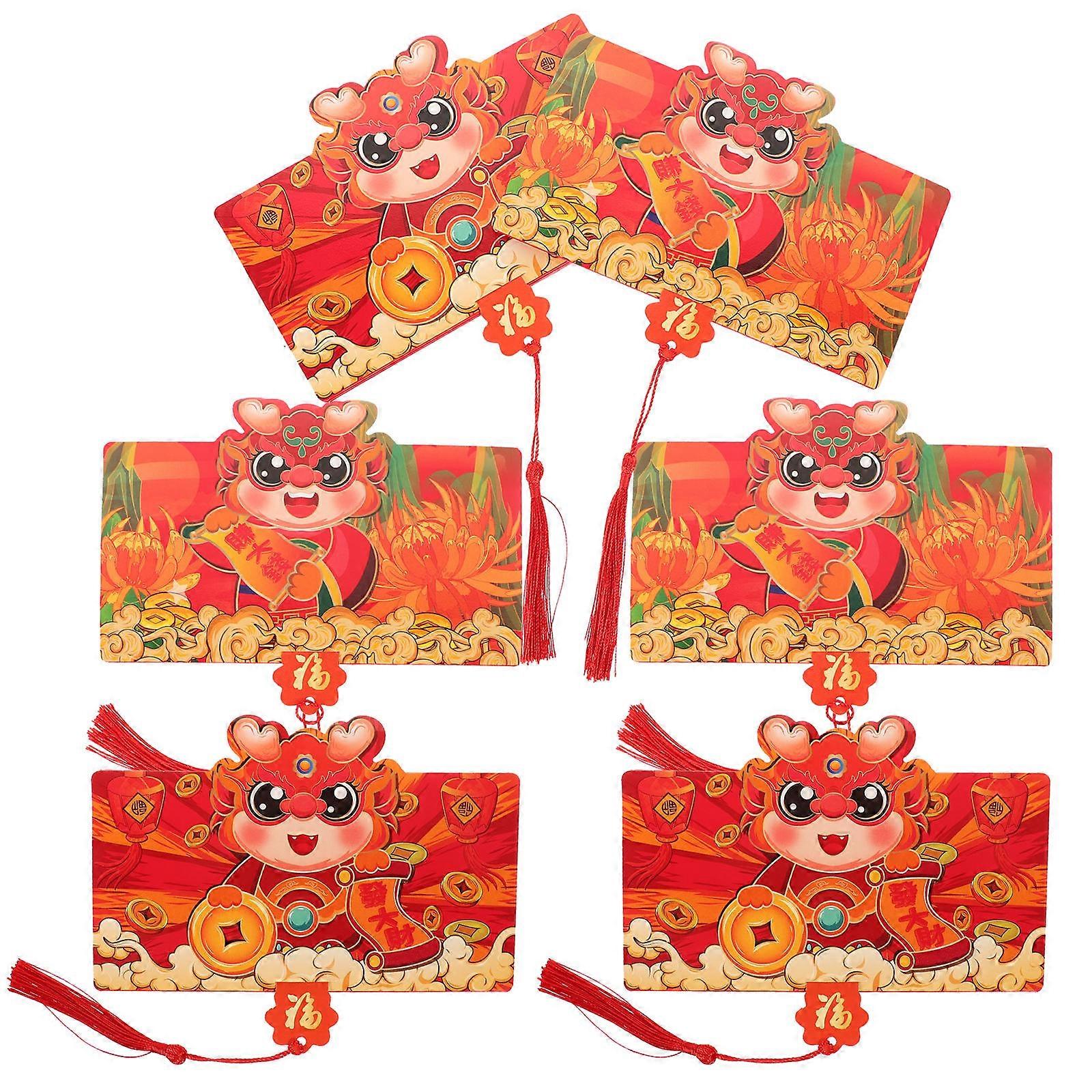 Spring Festival Lucky Money Pockets Rectangular Shape For Wedding Celebration Blessings Expression Paper Material 6Pcs