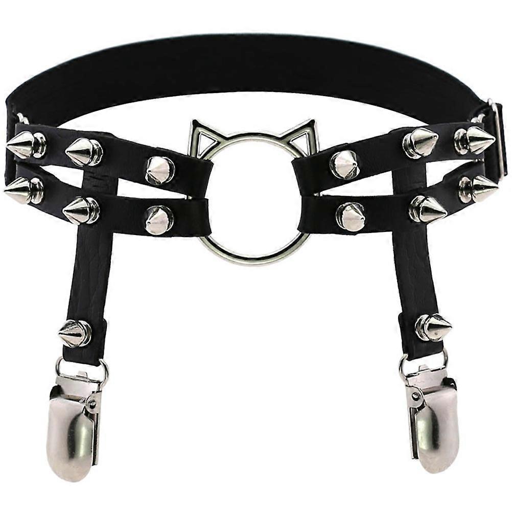 Gothic Punk Style Adjustable Belt with and Rivet Design for Decoration Black