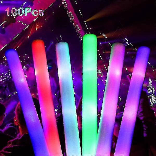100pcs LED Glow Sticks, Luminous Foam Sticks, Multicolored Flashing Foam Sticks for Party, Concert, Wedding, Celebration