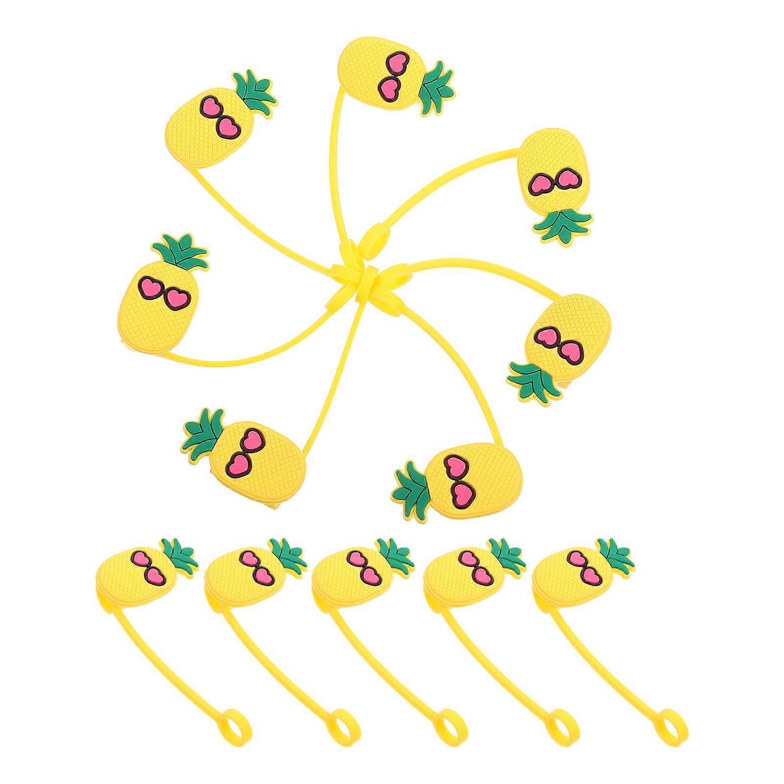 Dust Proof Pineapple Straw Toppers For Straws Outdoor Activity Yellow Protect Straws Fun Design 10Pcs