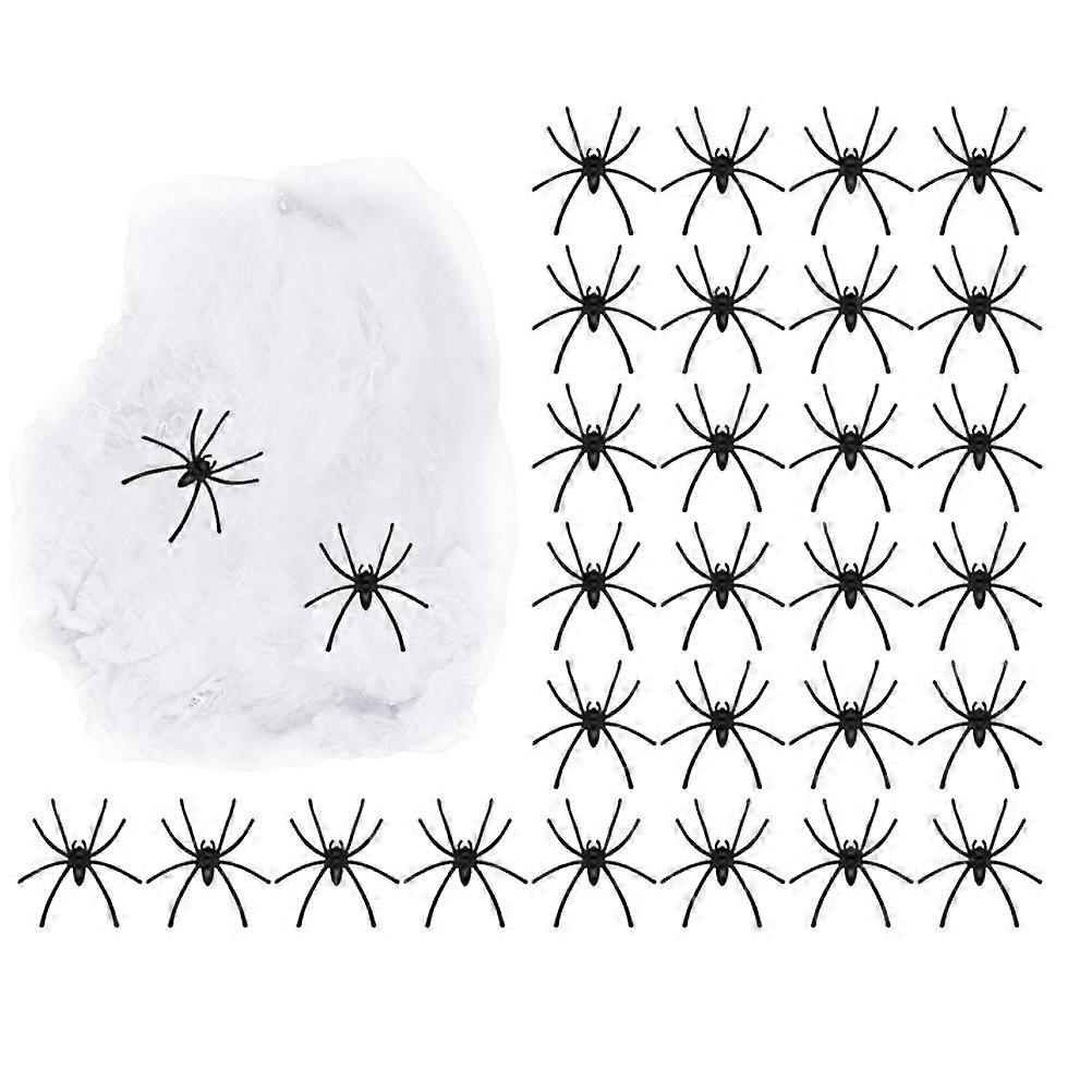 Simulation Spiders With Large Cotton Web Halloween Party Layout Props For Scary Theme