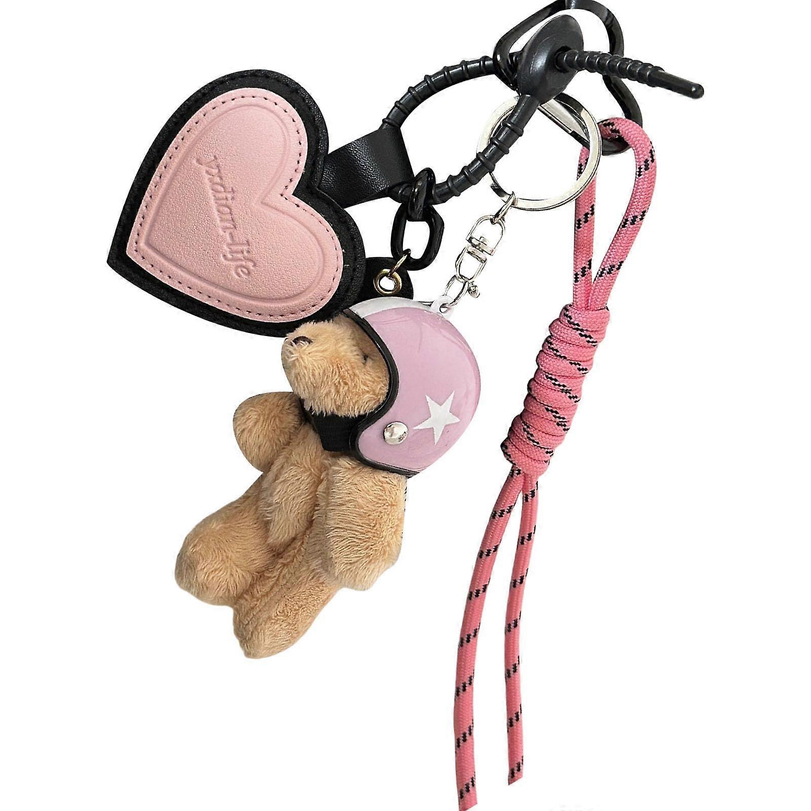 Heart Keychain, Phone Keychain, Car Charm With Bear And Helmet, Hanging Ornaments, Women's Bag Charm