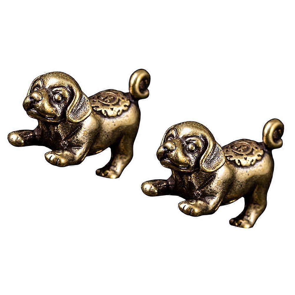 Golden Copper Dog Modeling Adornment for Home Decor Craft with Durable Material 2Pcs
