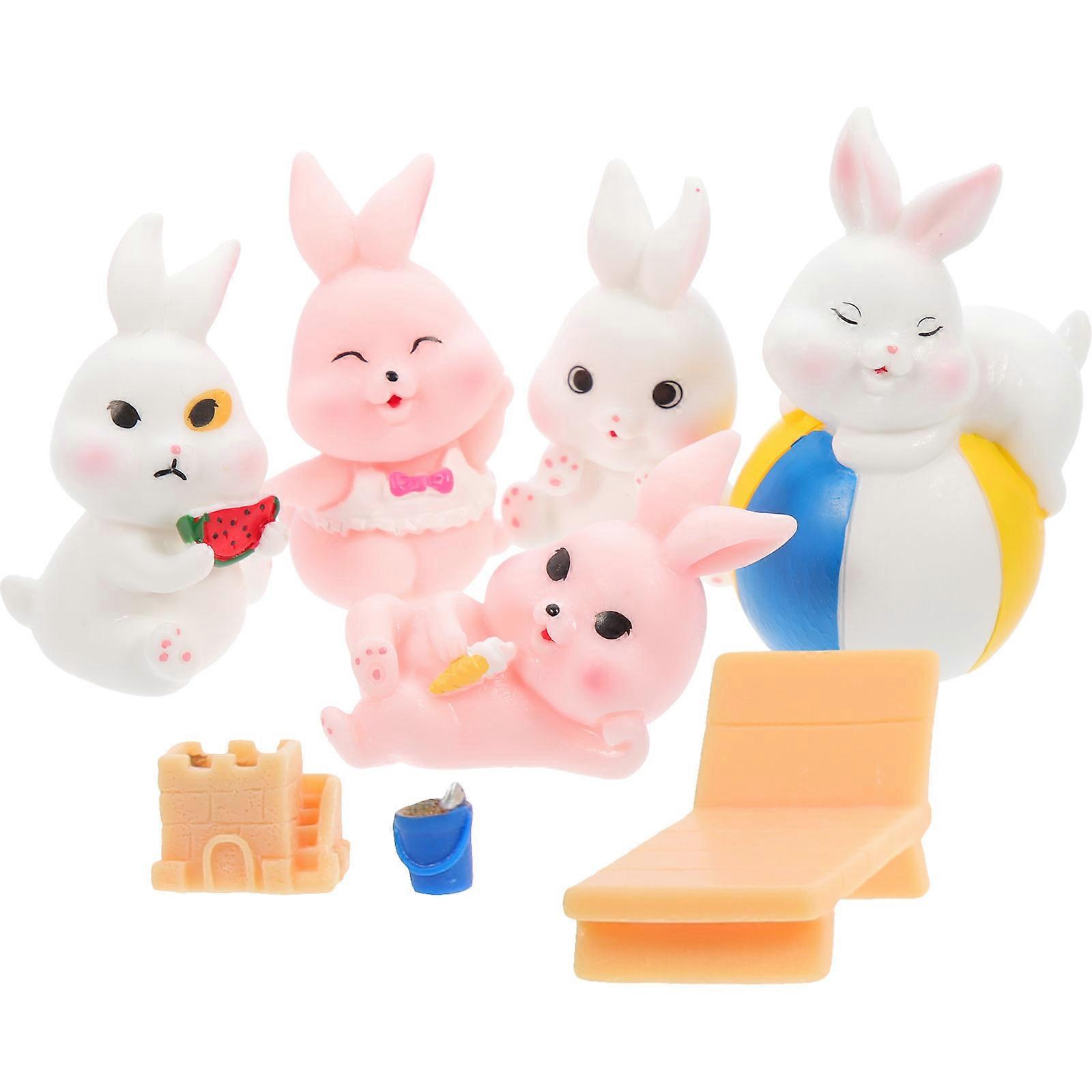 ميني الراتنج الأرانب حديقة زخرفة للطاولة الداخلية والحديقة الصغيرة 8 قطع