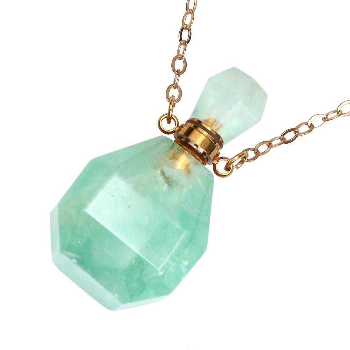 قلادة زجاجة الفلوريت الطبيعية الكريستال الملونة العطر العطر العطر المعلق الحاوية مع سلسلة معدنية لإكسسوارات المجوهرات