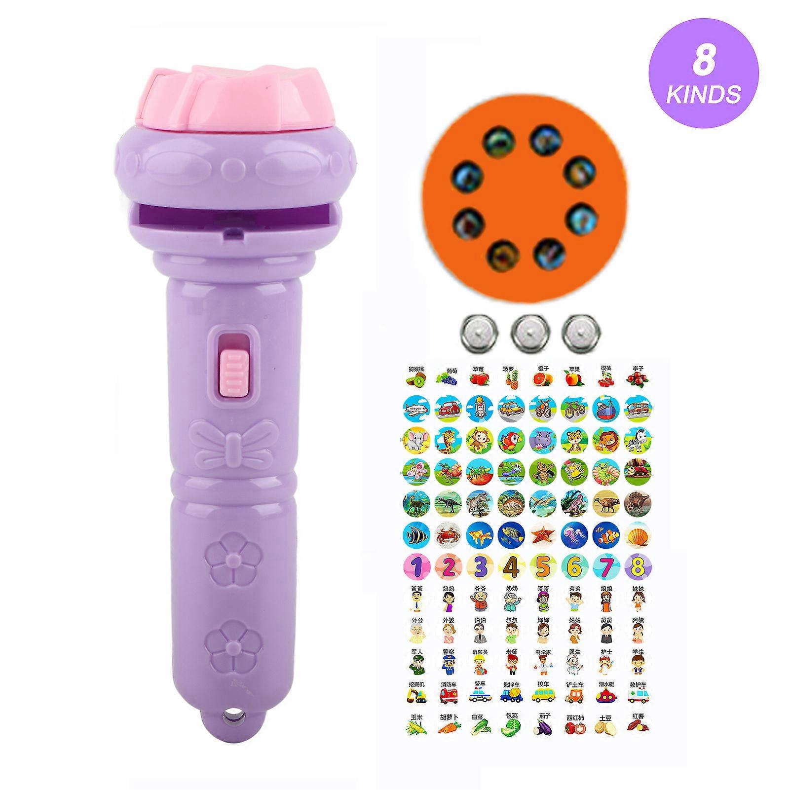 Kids Projector Flashlight Different Animal Patterns Early Educational Science Projector Luminous ToyPurple(8 Patterns)