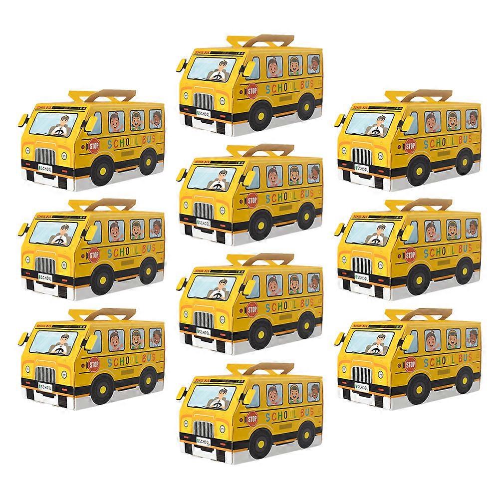 10pcs Yellow School Bus Shaped Candy Boxes for Birthday & Back to School Events – Adorable Goodie Bags with Handles for Treats & Celebrations