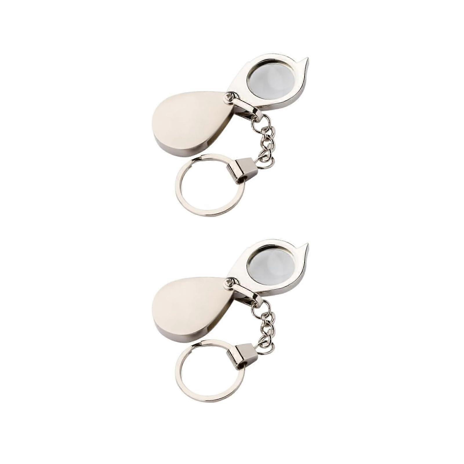 Portable Mini Loupe 2-Pack, Metal Folding Keychain Magnifier, Rotating Pocket Magnifying Glass in Red