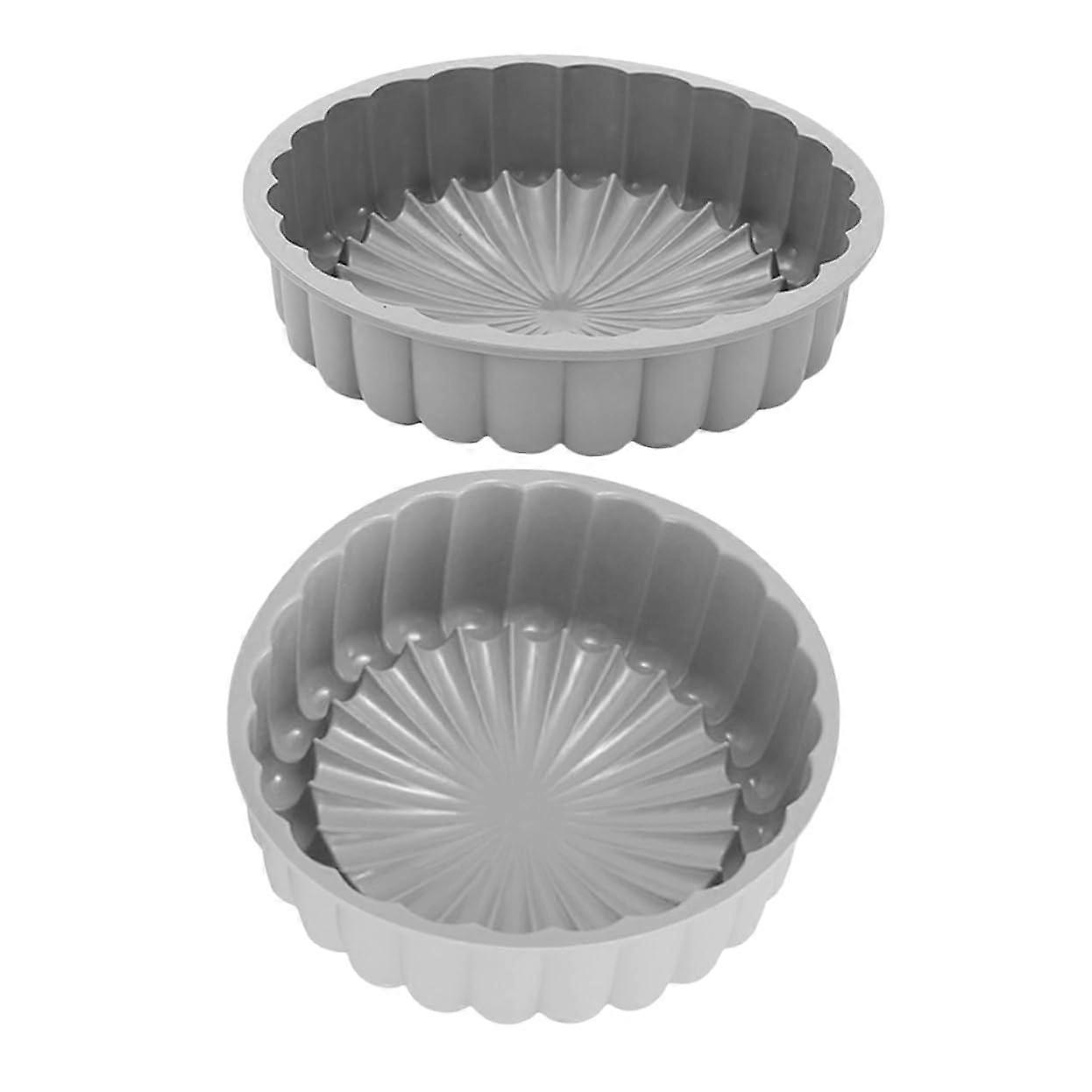 2 Pack Silicone Round Fluted Cake Pans Nonstick Reusable Baking Molds for Oven, Grey