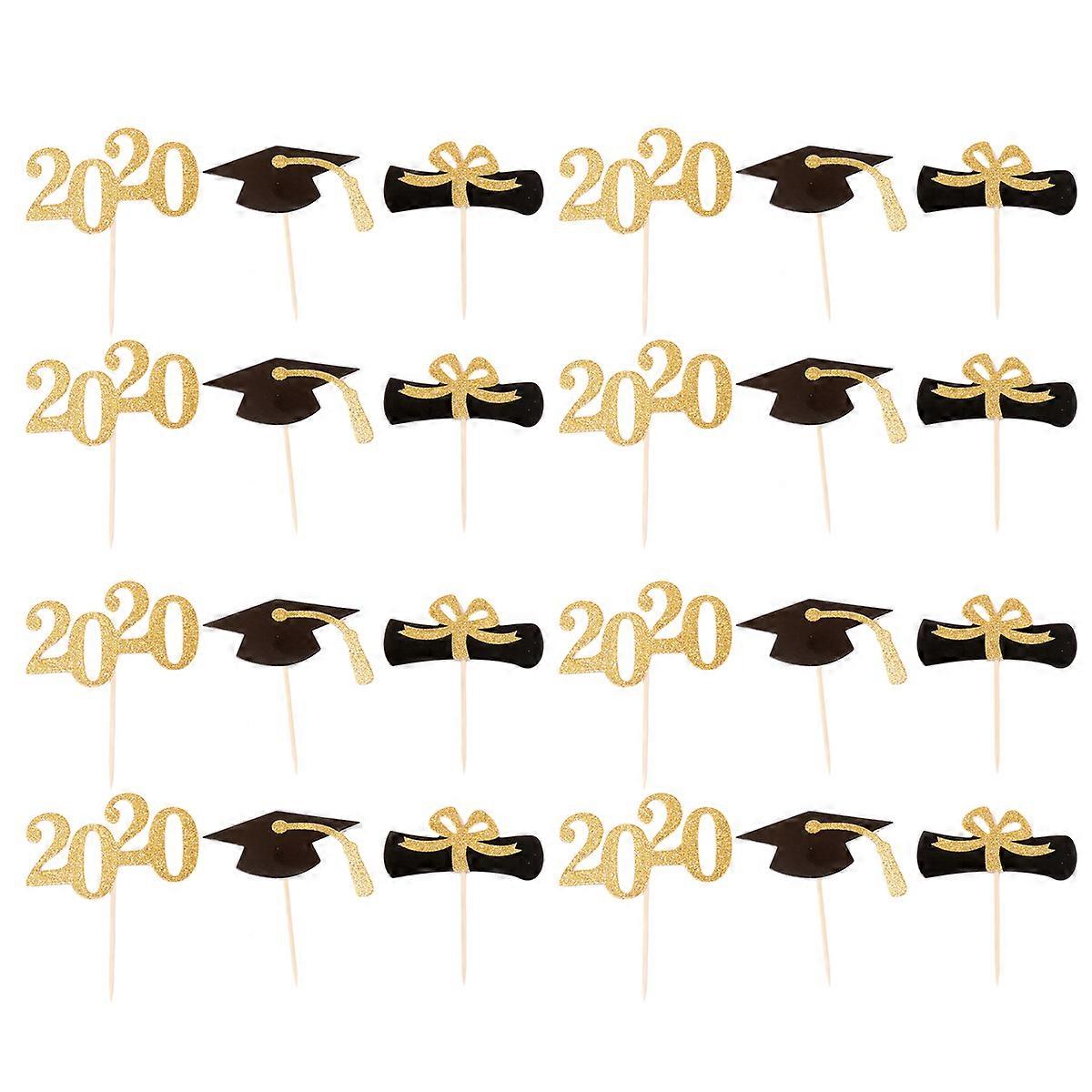 Beautiful Cake Decoration 24Pcs Graduation Cupcake Toppers Assorted Color Delicate Shape Perfect For Parties And Festive Events