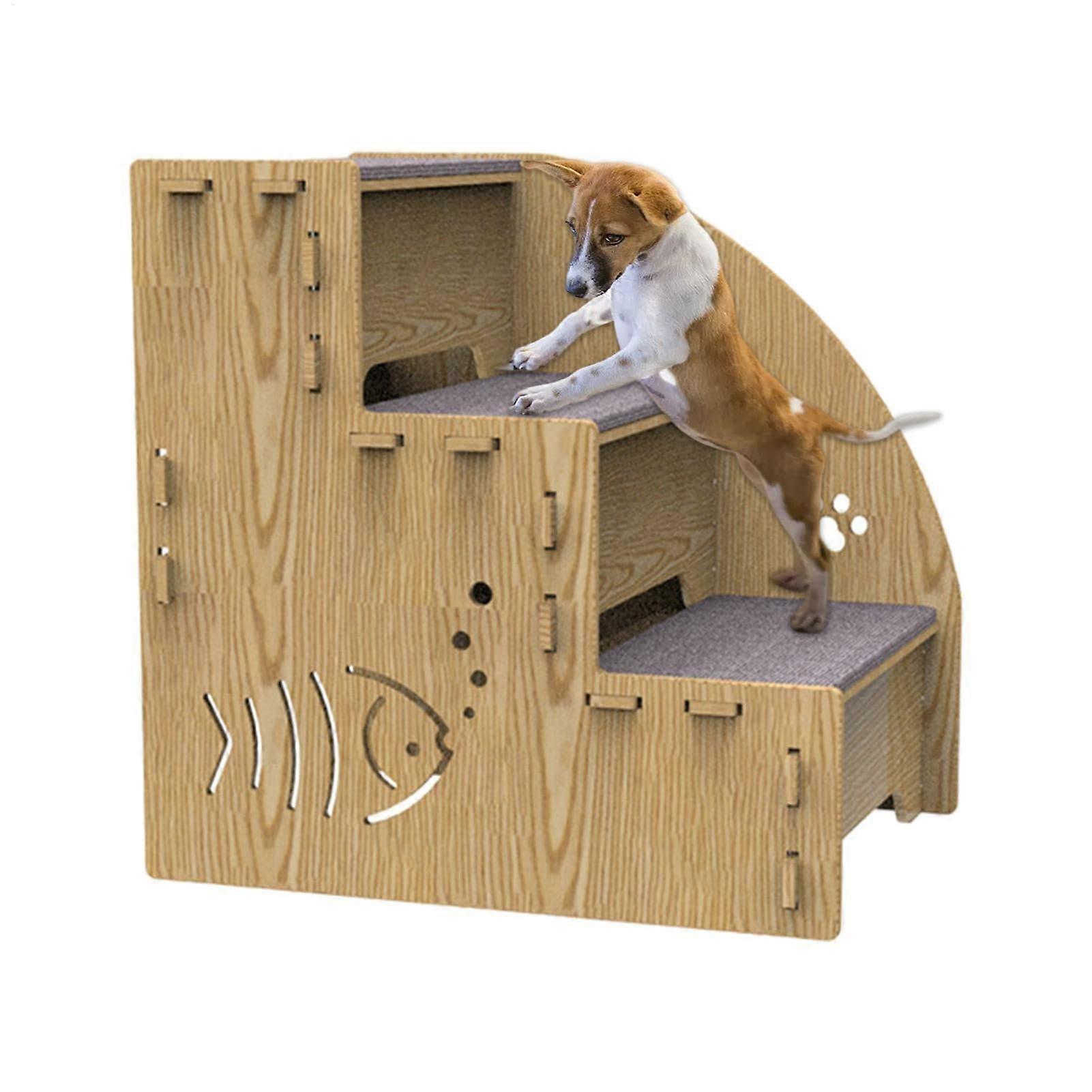 Dog Steps Wooden 3-Step Pet Stairs For High Beds, Cat Ramp, Ramp Pair