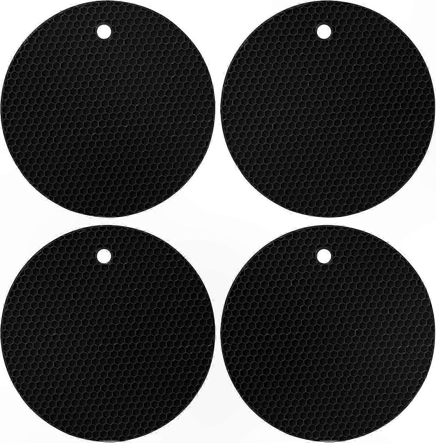 Black Silicone Coasters, Set of 4, Heat Resistant Up to 230°C, Durable and Non-Slip Round Design for Home and Office Use