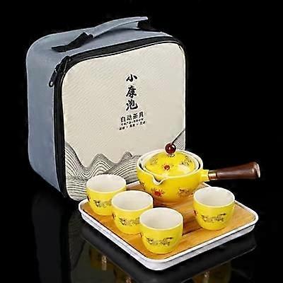 Porcelain Chinese Gongfu Tea Set Portable Teapot Set with 360 Rotation Tea Maker and Infuser Portable All in One Bag Ref: 3994
