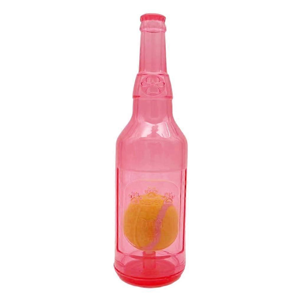 Pet Chew Toy Wine Bottle Shaped Teething Toy For Puppies Red With Ball Molar Toy Tennis Ball Texture