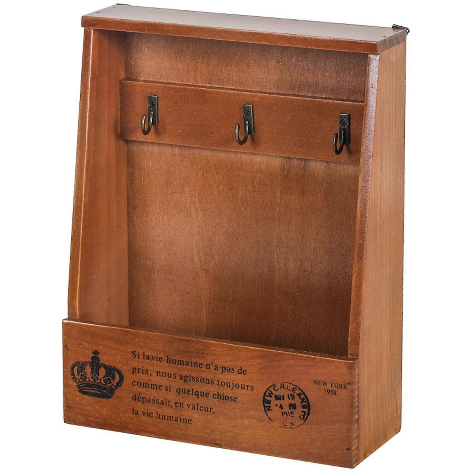 Desk Organiser Key Cabinet for Entryway Desk Storage Box Wooden Desk Storage Box 21.2x7.8x27.2cm Brown