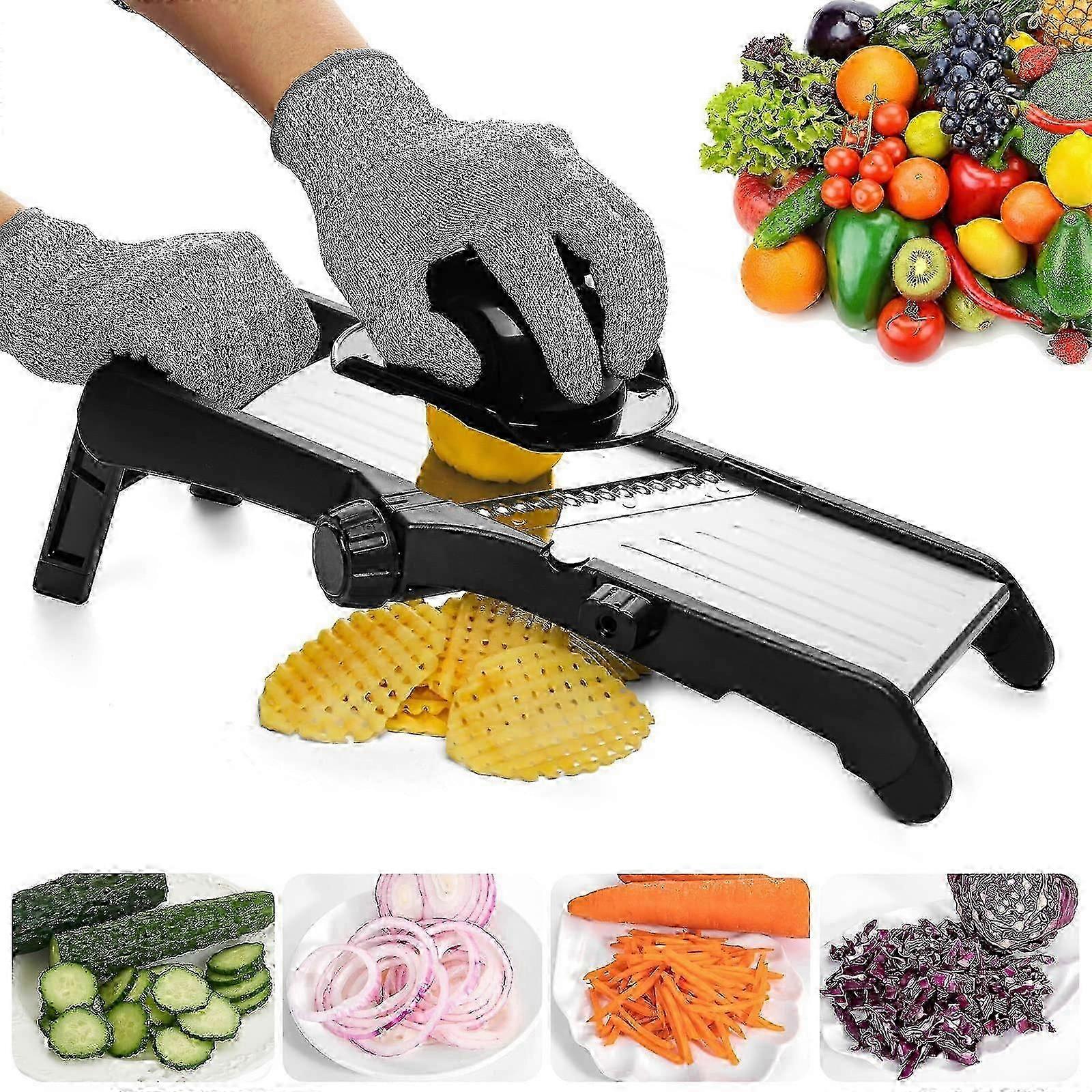 Adjustable Mandolin Slicer with Cut-Resistant Gloves for Kitchen