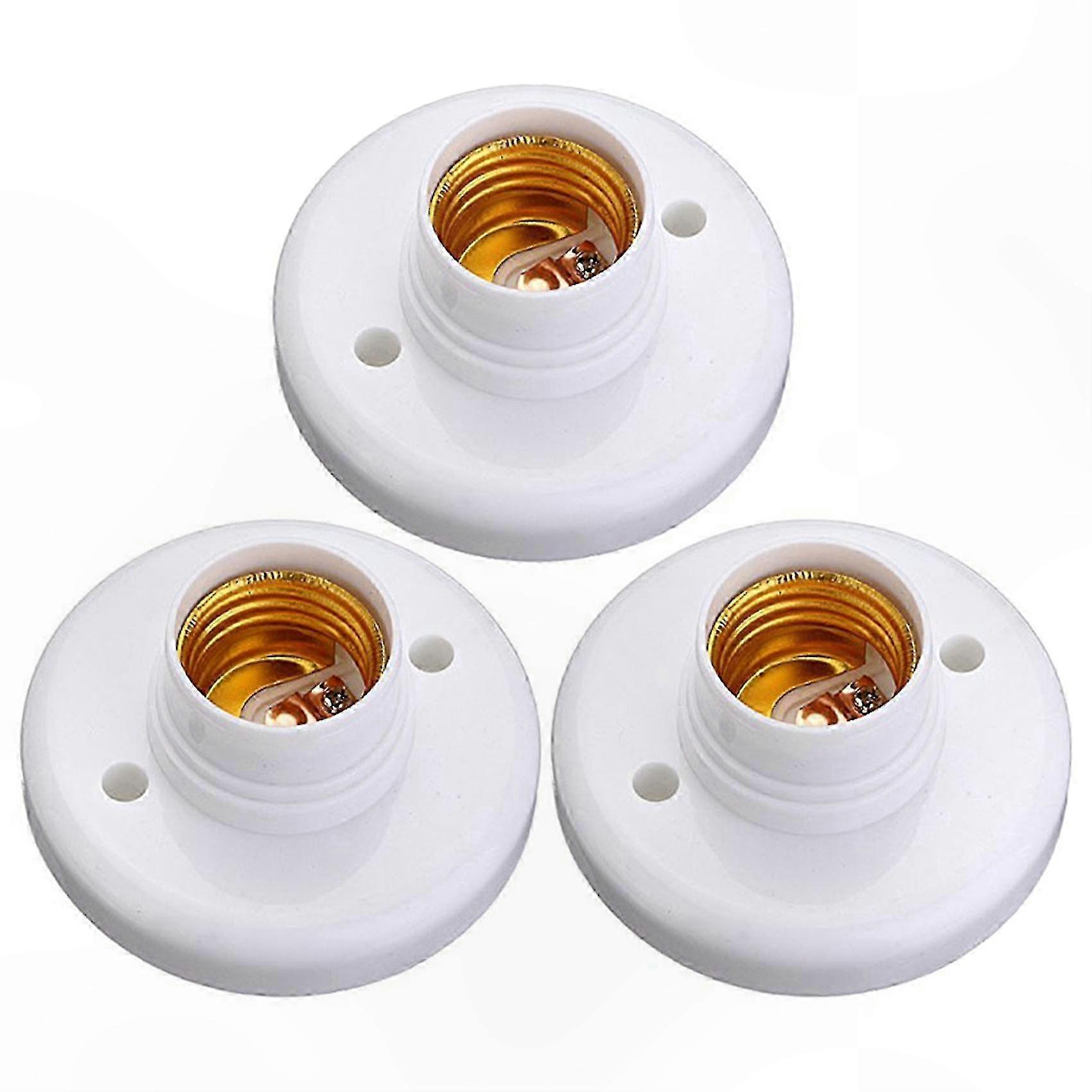 White E27 Lamp Socket Holder with Round Plastic Base for Light Bulb Connection