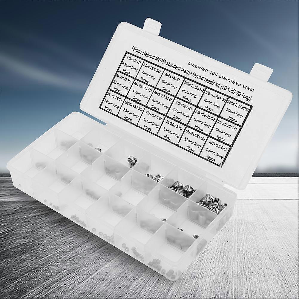 180pcs inserts filetés en acier inoxydable kit de réparation de filetage M2-M8