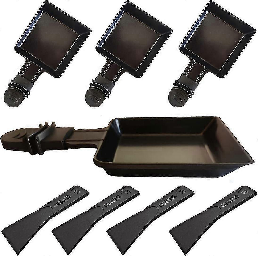 4 Pieces Grilled Shovels 18X9cm Cheese Pot Slanted Edge 30Flat Bottom Non-Stick Pan Set for Cheese Fried Egg Melting - With 4 Scraper