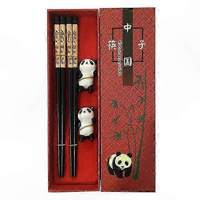 Handcrafted Panda Design Wooden Chopsticks Set with Gift Box Natural Tableware for Dining