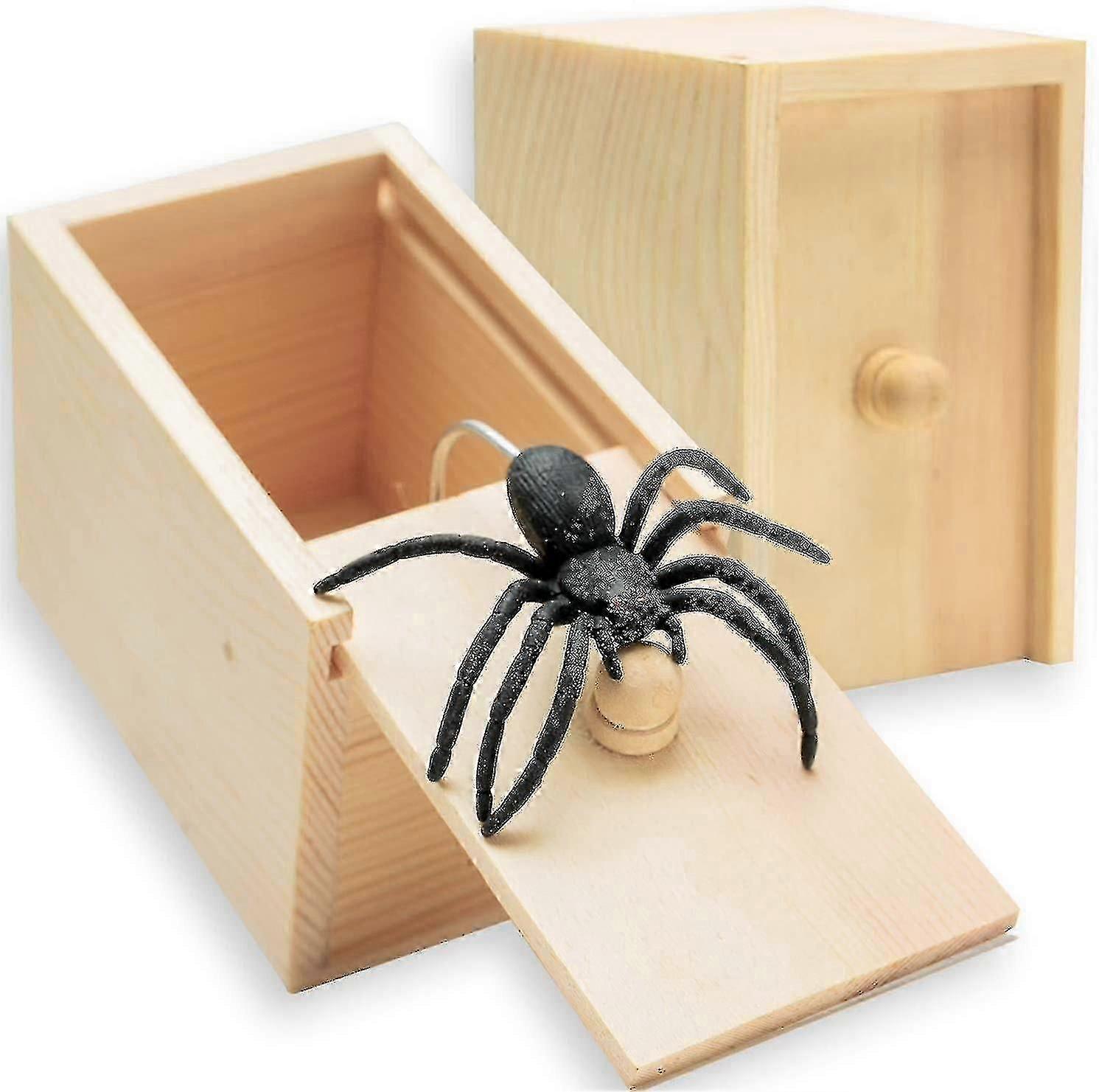 Prank Spider Surprise Box with Rubber Spider Funny Wooden Trick Toy