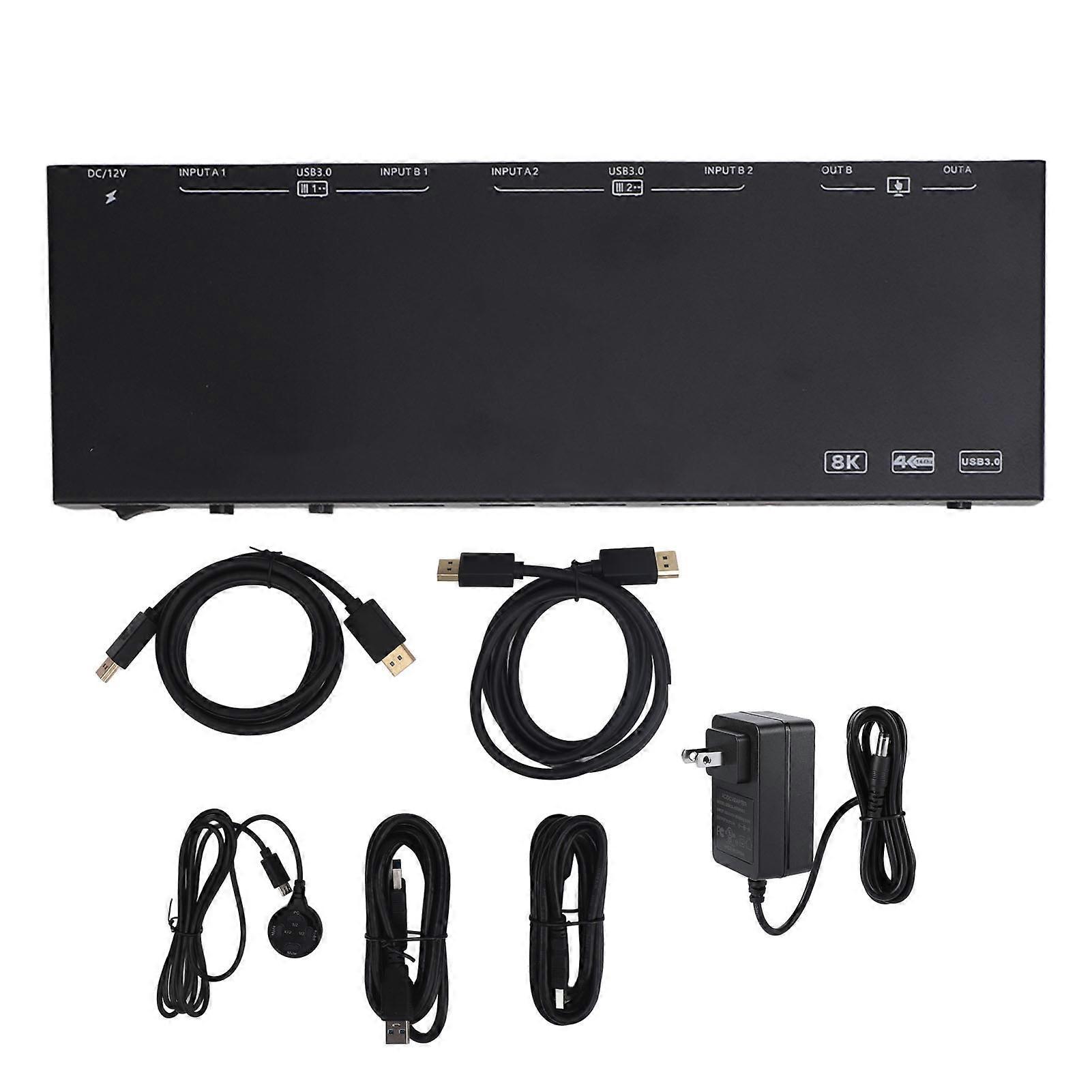 Dual Monitor KVM Switch 4K 144Hz 8K 30Hz USB 3.0 for 2 Computers 2 Monitors US Plug