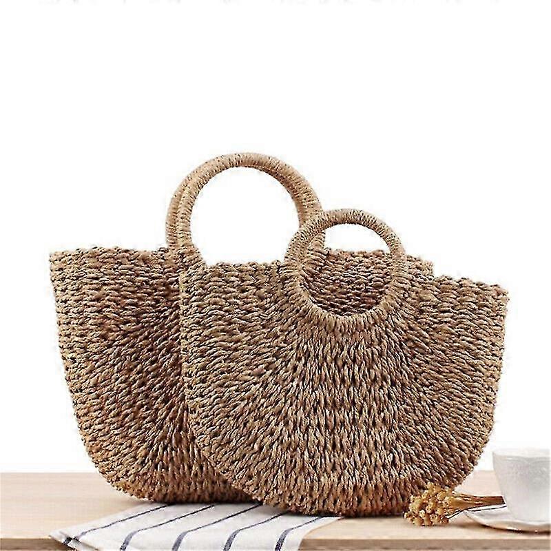 Handgewebte Strohtasche Casual Sommer Solid Einkaufstasche Urlaub Beac...