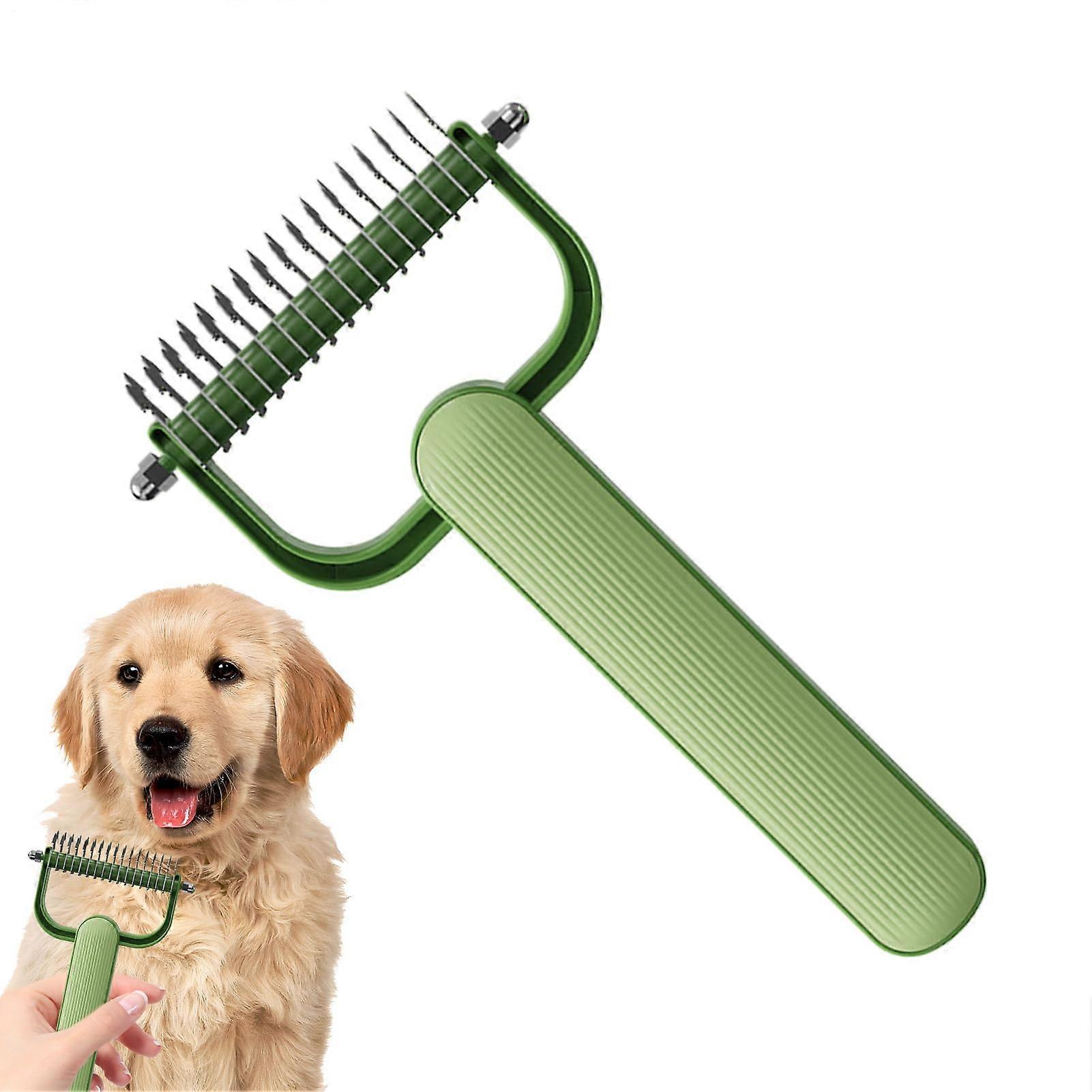 Demating Comb For Dogs And Cats Green Dandruff Brush, Matting Remover, Dematting Tool For Matted Hair