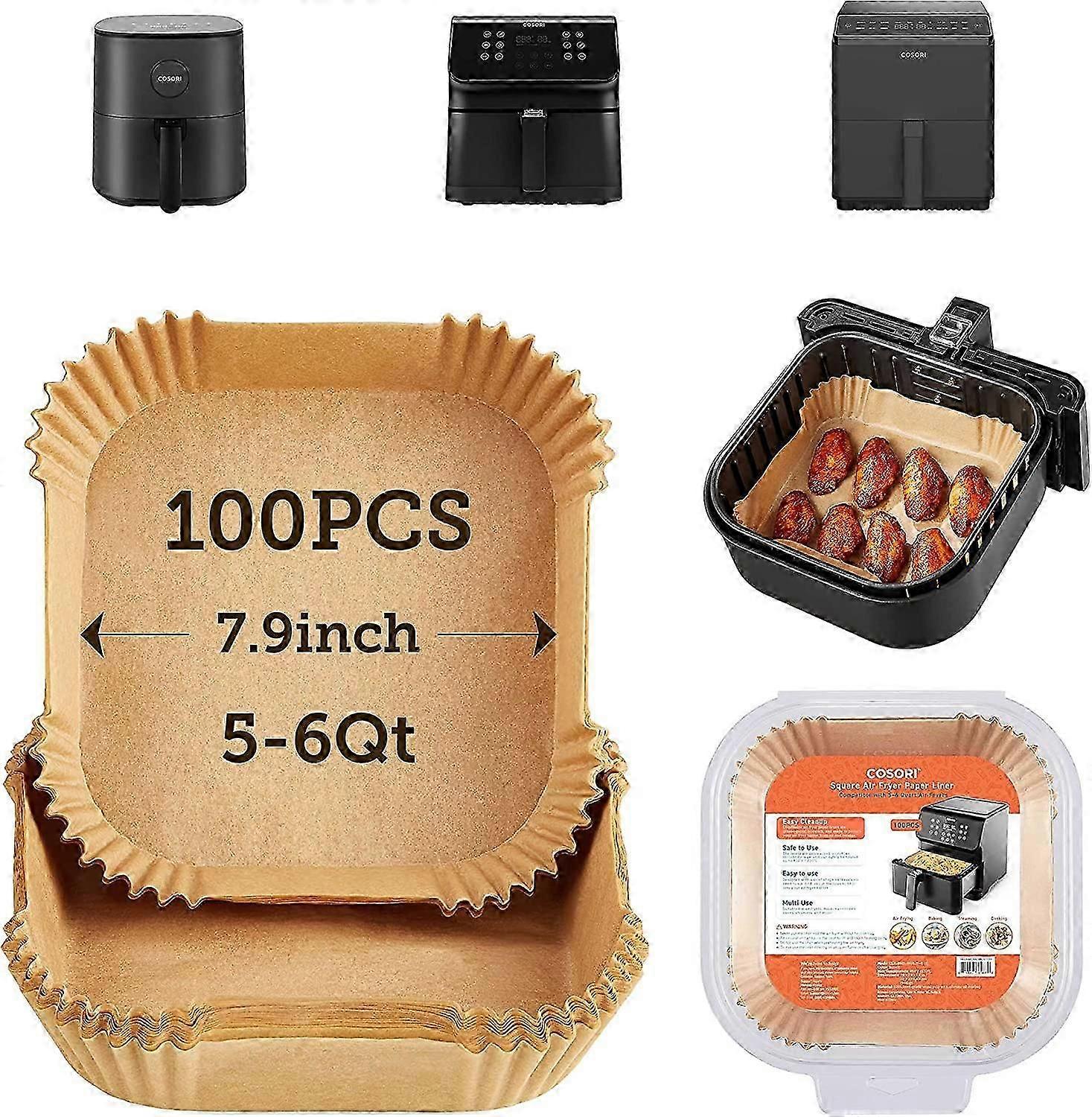 Doublures de friteuse à air Cosori - 100 doublures en papier carrées jetables pour un nettoyage facile