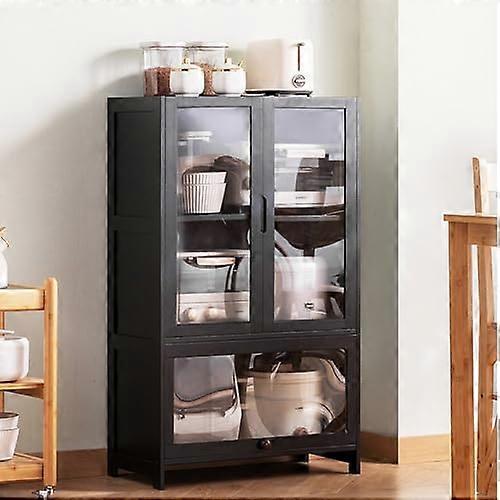 Kitchen Storage Rack Cupboard Organizer Floor-Standing Multi-Layer Storage Cabinet With Transparent Door 65x32x106cm Microwave Shelf