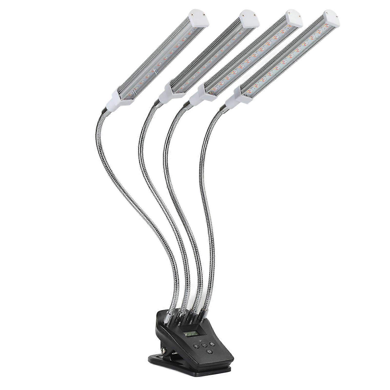96W LED Plant Light Four Head Silver Adjustable Gooseneck US Plug