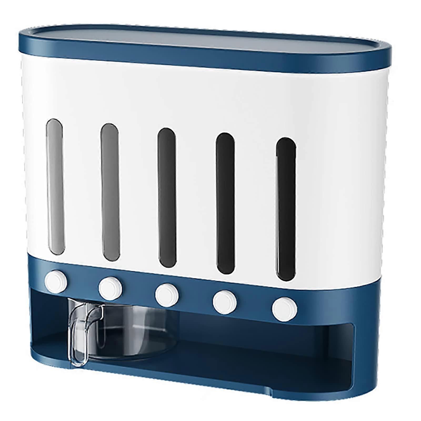 Kitchen Cereal Dispenser 5 Grid Wall-Mounted Grain Storage Container Blue Plastic Food Organizer