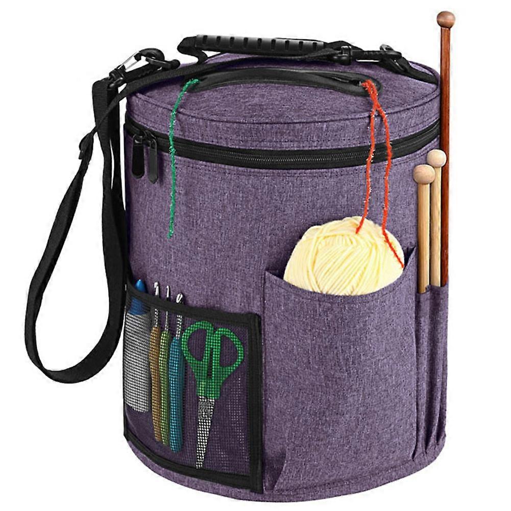 Yarn Storage Bag with Side Pockets & Zippered Lid 11x13in Yarn Organizer with Handle & Shoulder Strap Crochet Storage A