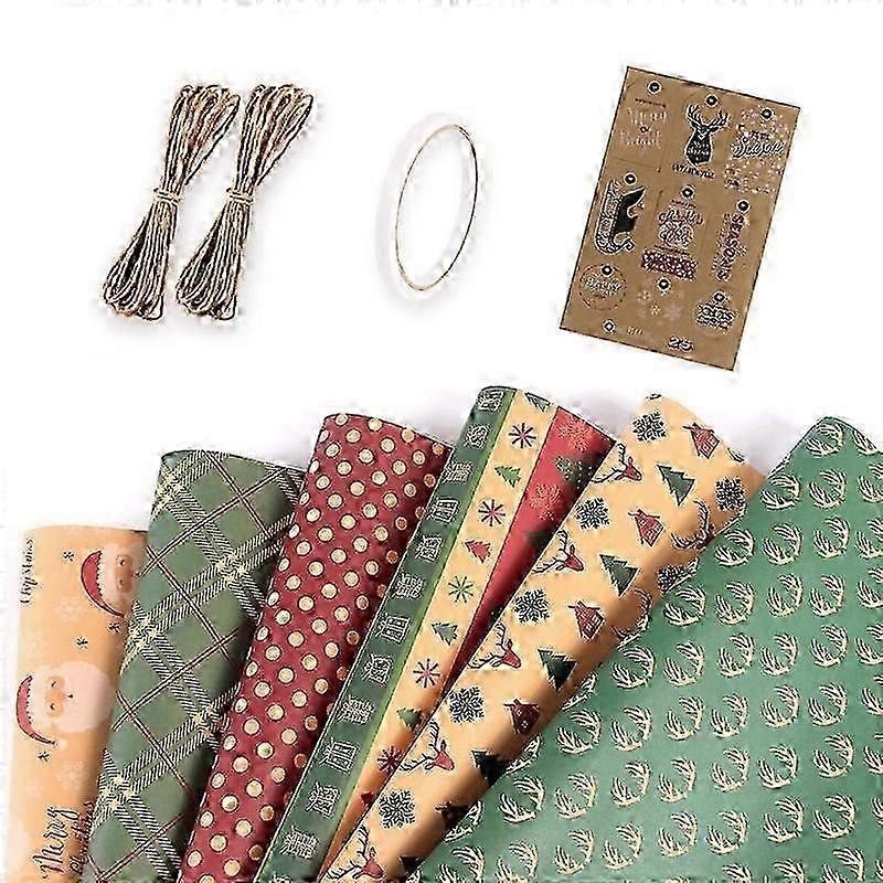 Christmas Kraft Wrapping Paper - Colorful Holiday Gift Wrap for DIY Bags, Books, Toys & Tree Decorations