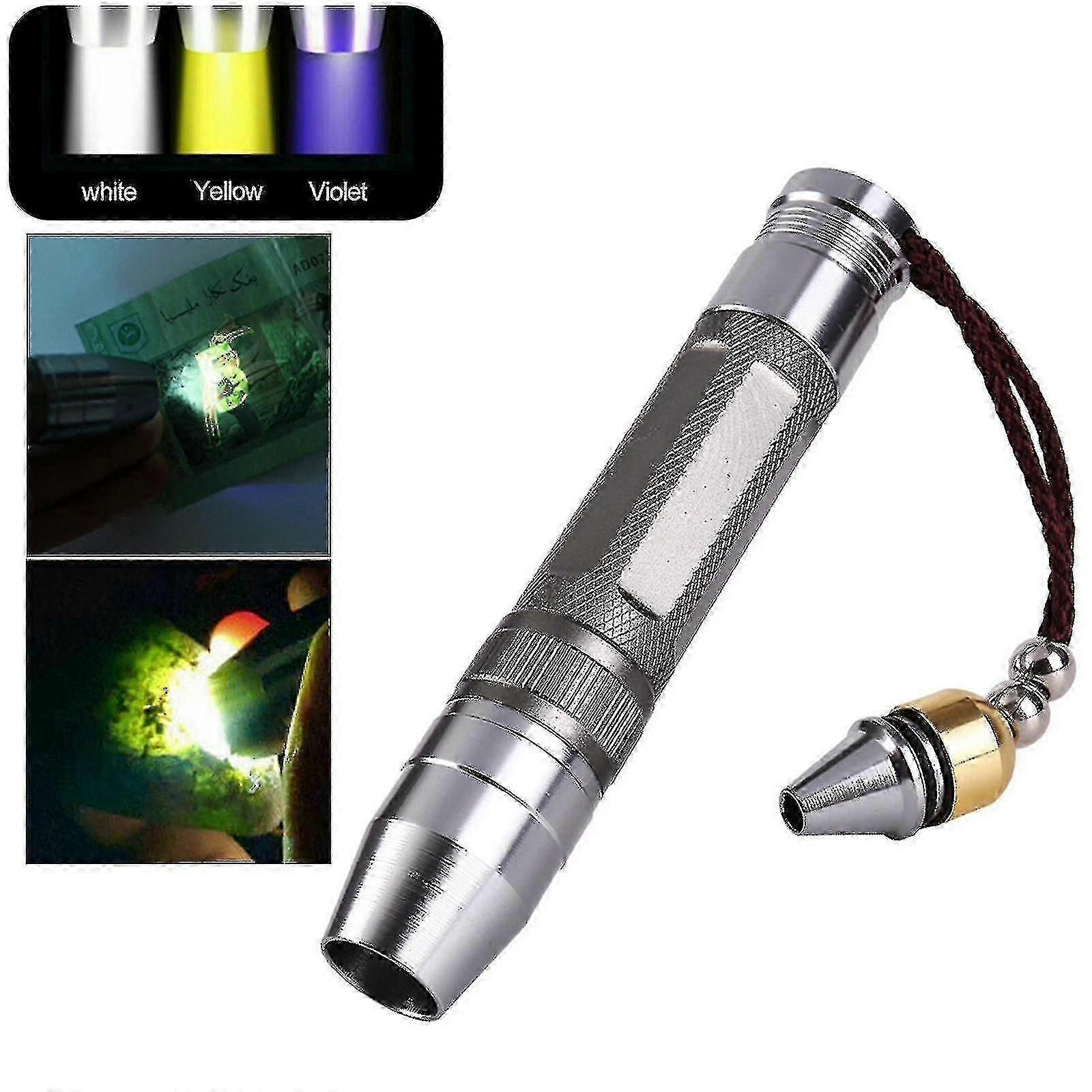 365nm LED手电筒白黄色紫外线灯玉石宝石琥珀测试银1个