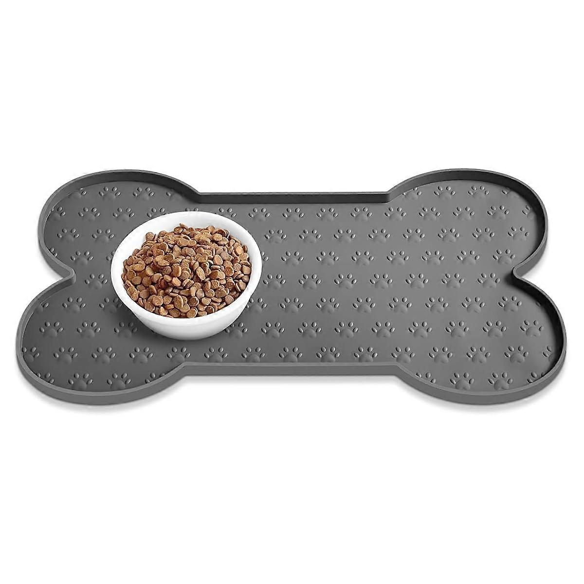 Dog Food Mat AntiSlip Silicone Feeding Mat Raised Edge Waterproof Grey S For Small To Medium Dogs And Cats