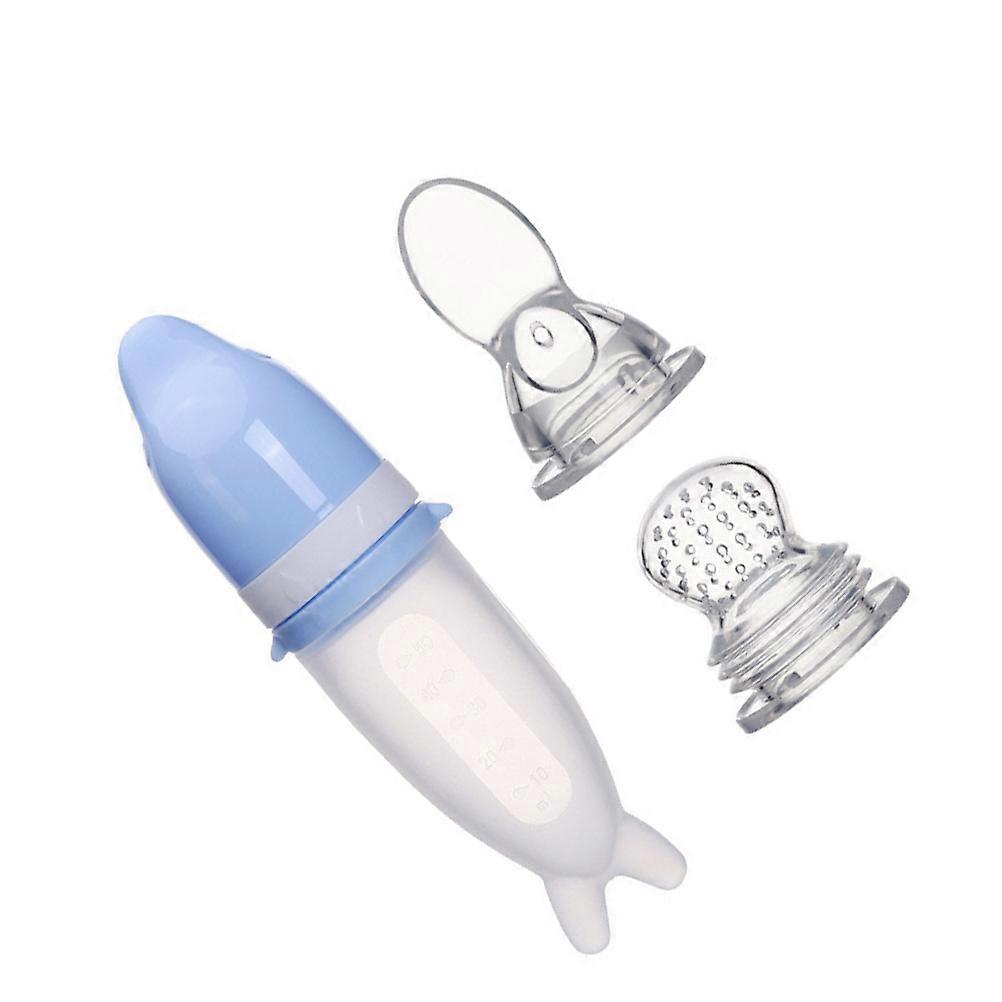Silicone Baby Feeding Spoon for Feeding with Pacifier Blue Infant Feeder