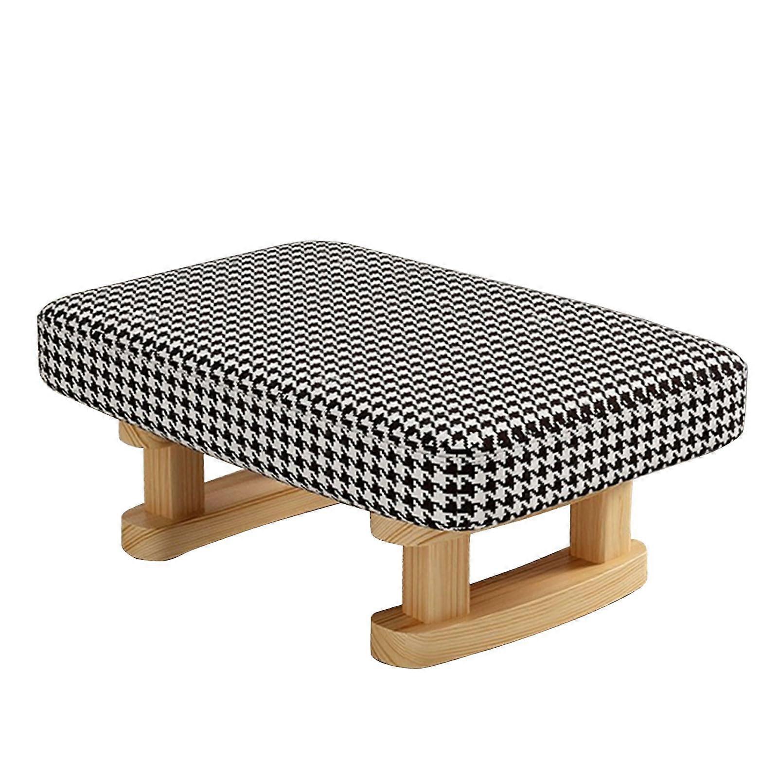 Wooden Foot Stool Rectangle Ottoman With Stable Legs 16Inch Houndstooth Pattern For Living Room Desk Bedroom