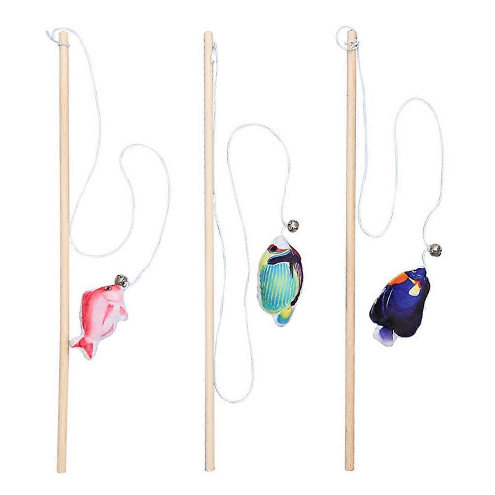 Cat Teaser Plush Wood Interactive Rod for Kitten Play 3Pcs Set