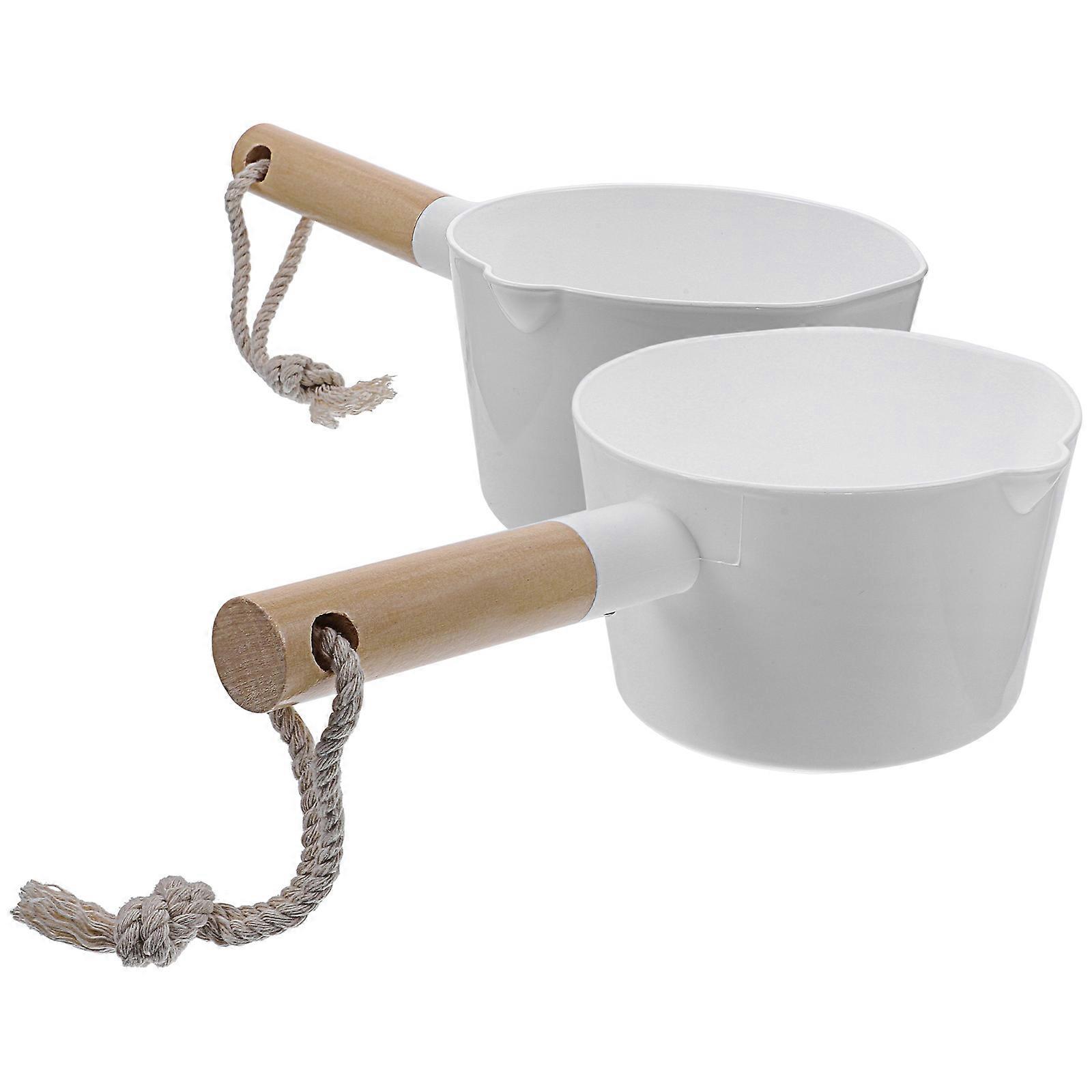 Kitchen Wooden Long Handle Water Ladle 2Pcs for Household Users -Shaped Nozzle in Assorted Color
