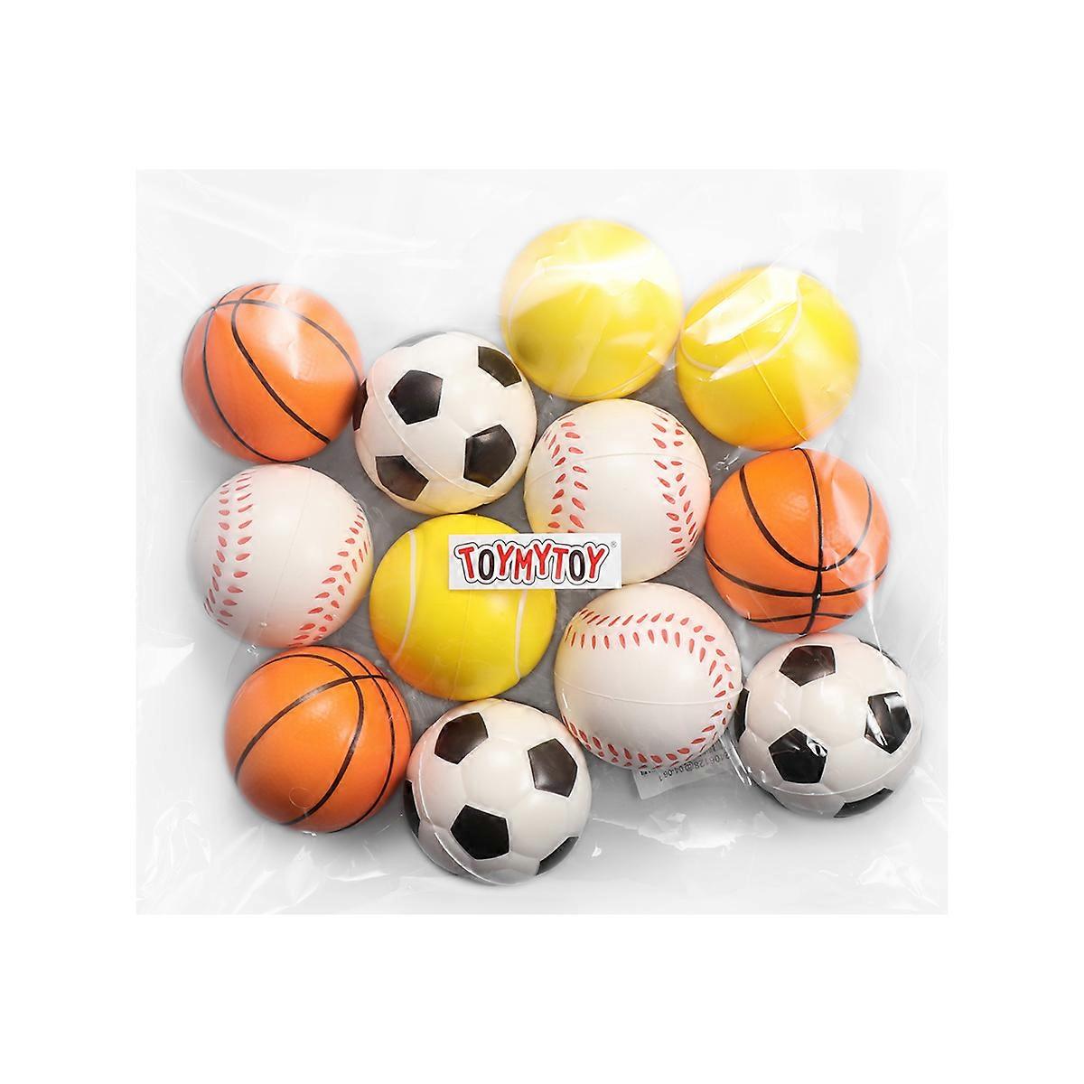 Assorted Color Sponge Sports Balls for Kids with Football Basketball Baseball 12Pcs
