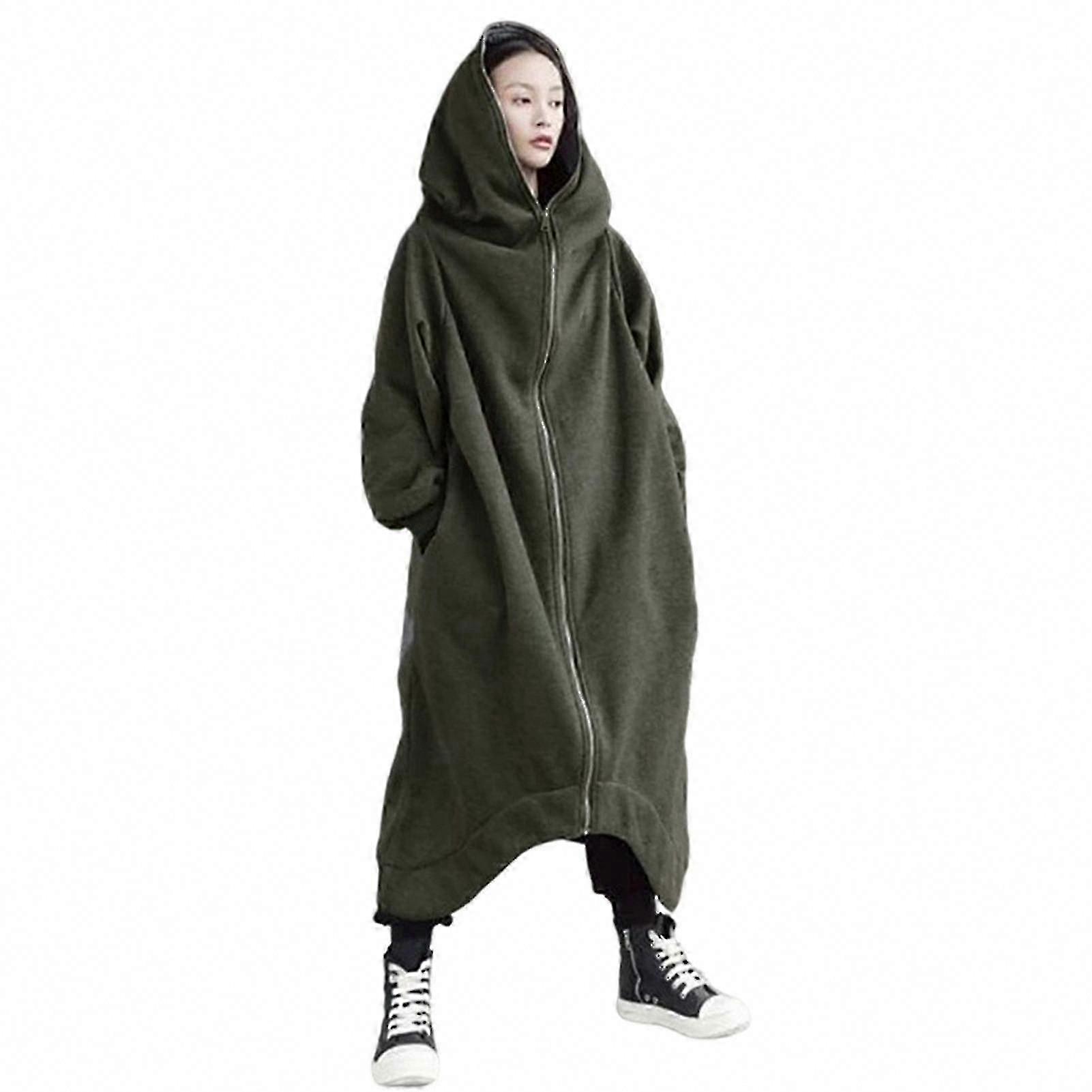 Unisex Long Hoodie Zipper Coat with Long Sleeves and Zipper Closure