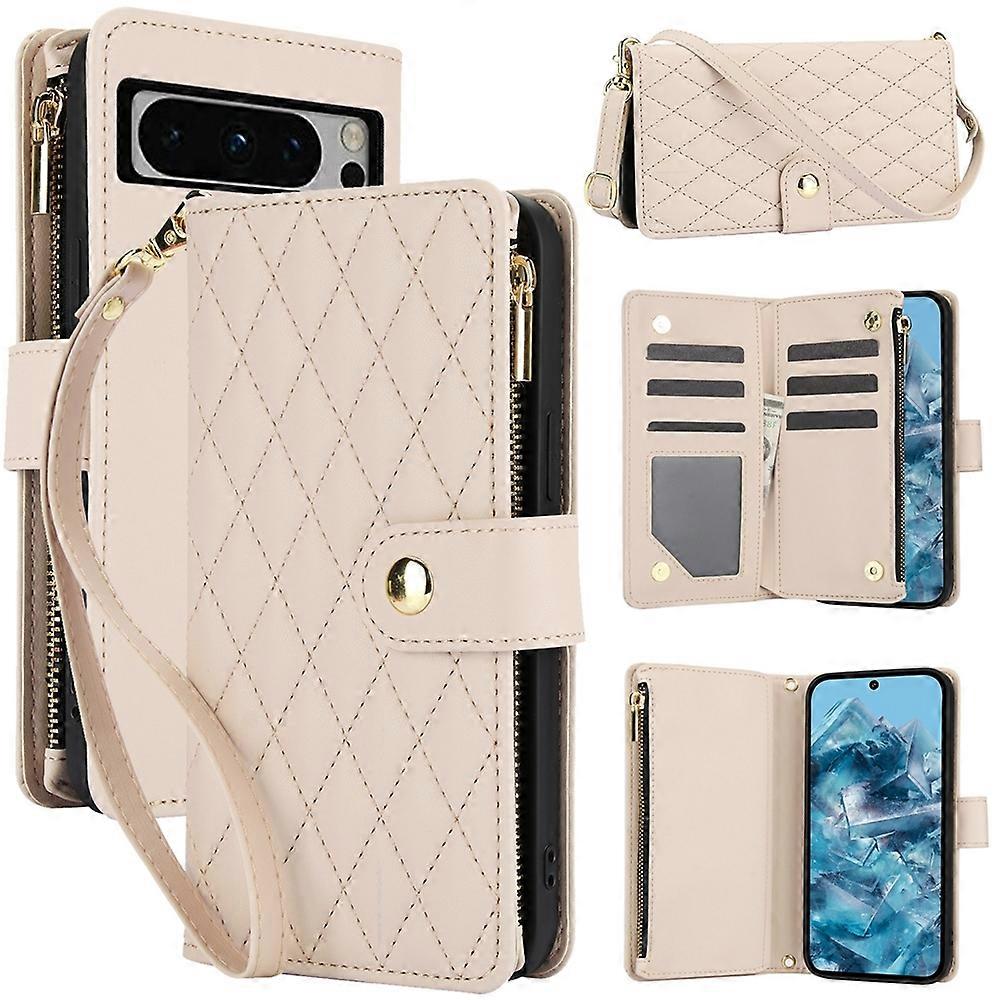 YM016 Rhombic Zipper Card Wallet Leather Phone Case with Lanyard