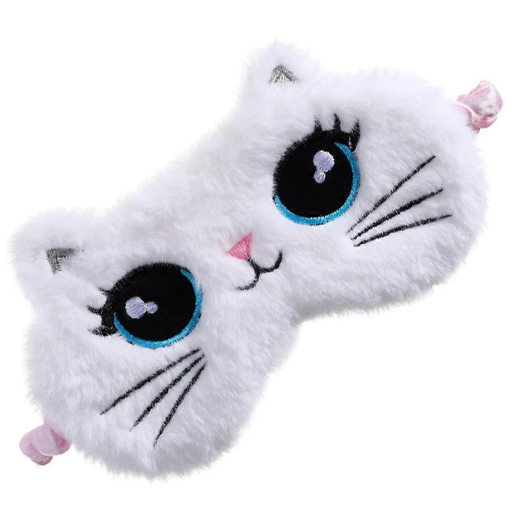 Kids Eye Mask Plush Sleep Blindfold for Home Use 2Pcs White Cartoon Style