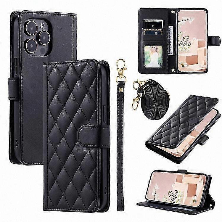 Rhombus Pattern Leather Wallet Case with Stand for 14 Pro Max