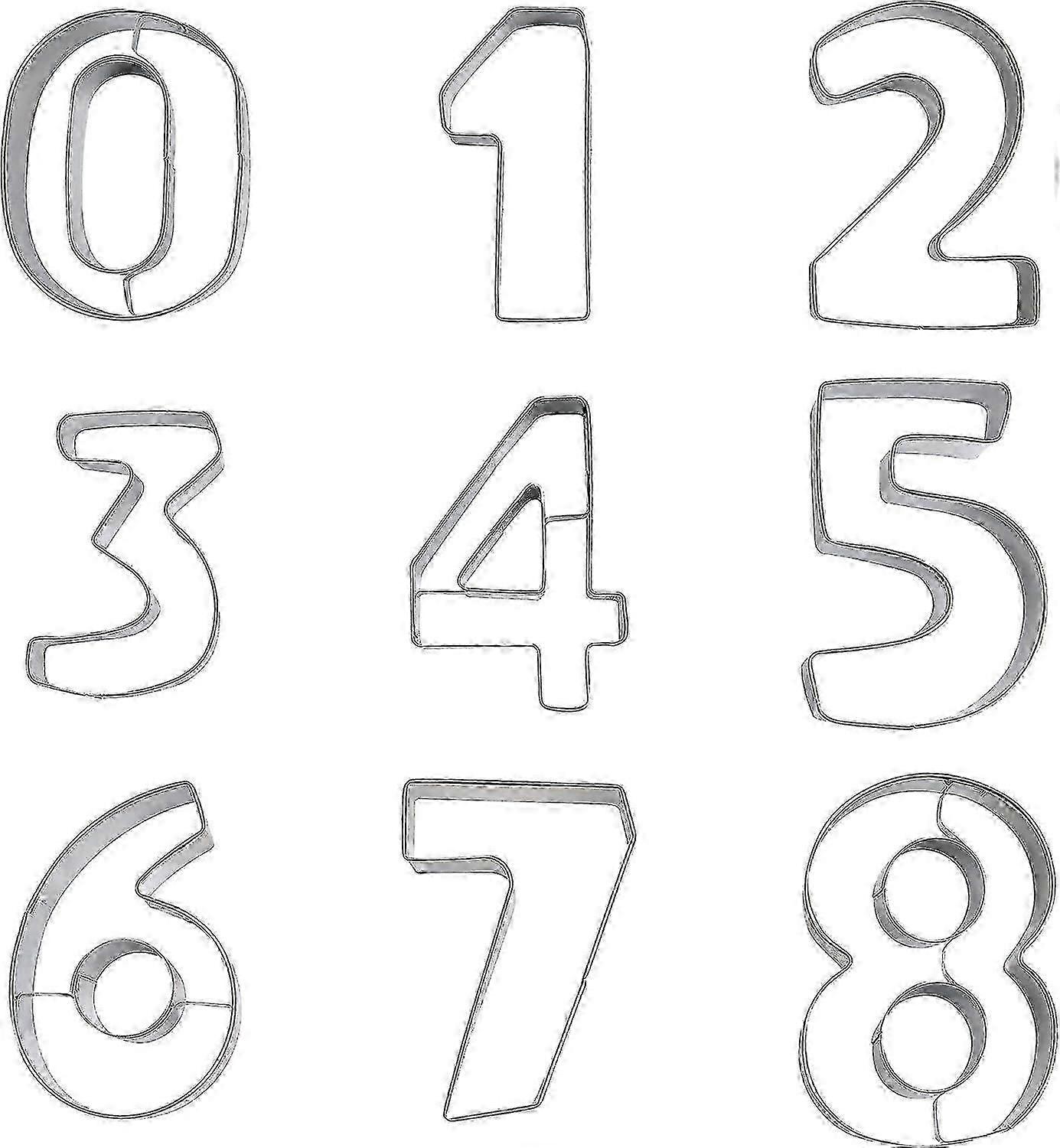 9-piece set of number cookie cutters - stainless steel cookie cutters, including numbers 0 to 9 - suitable for baking cookies, decorating