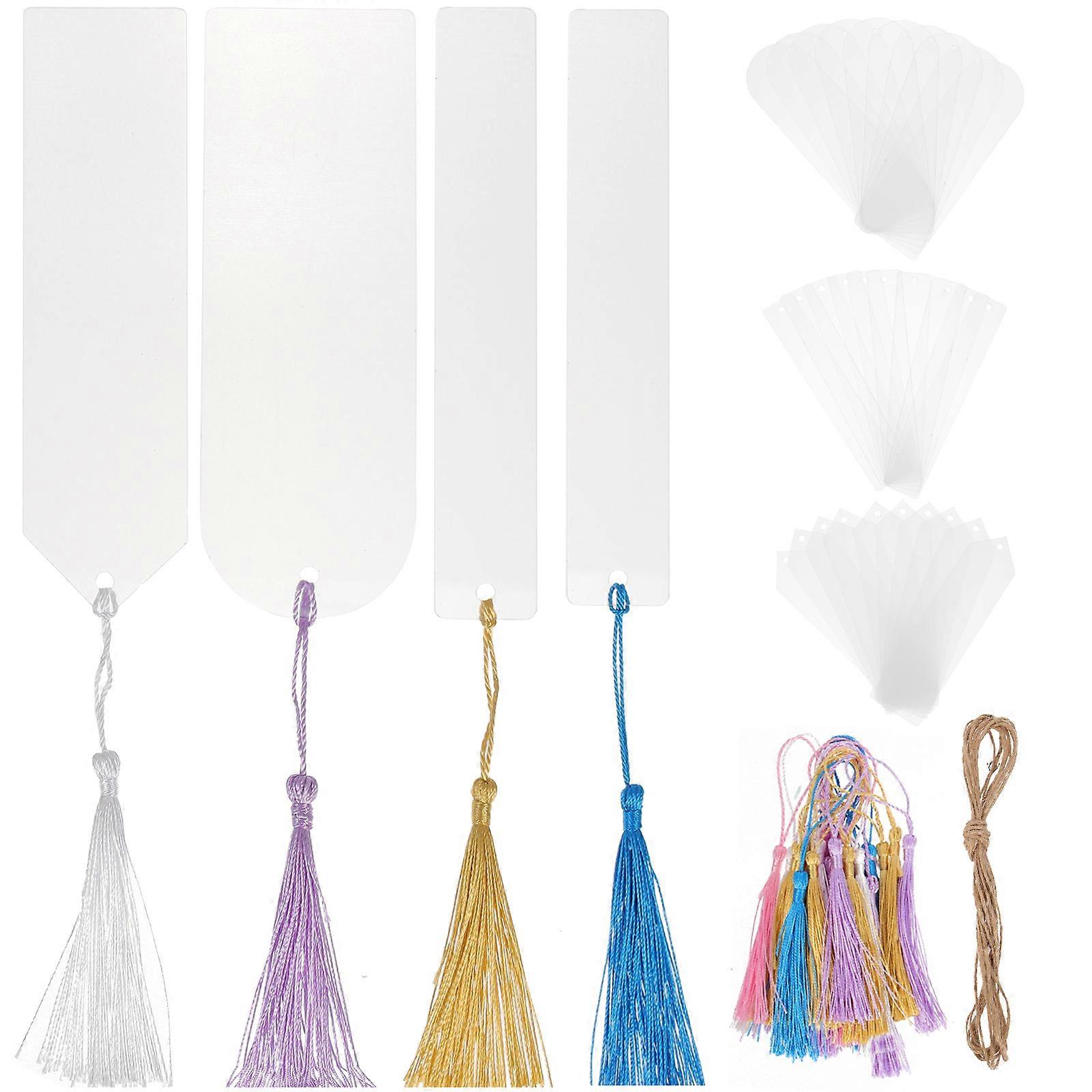 Decorative Clear Acrylic Bookmarks with Tassels Pendant 3Sets
